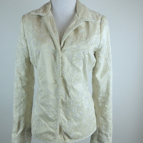 BIYA JOHNNY WAS Cream SILK EMBROIDERED blazer dress jacket S - Picture 1 of 7